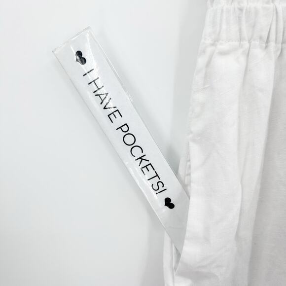 Boden White Linen Short Flutter Sleeve Dress Elastic Waist V Neck Womens Size 4 - Picture 8 of 12